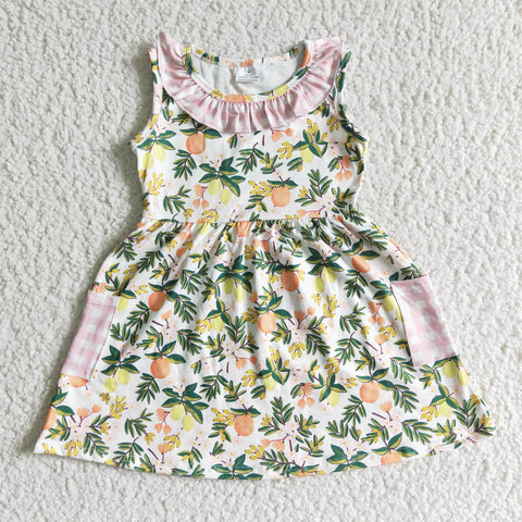 Peach Lemon Pocket Baby Girls Summer Sleeveless Dresses