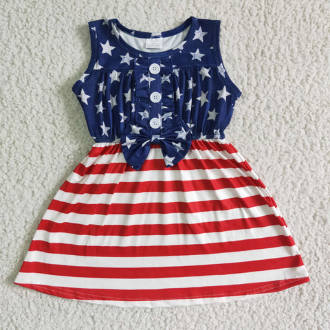 A17-12 4th Of July Summer Fashion Girls Sleeveless Stripe Dresses-promotion 2024.4.20