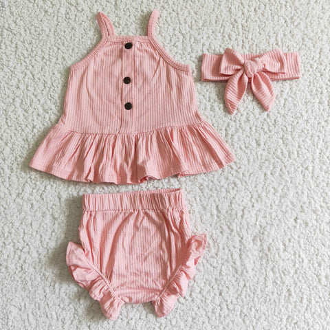 Baby Peach Strap Button Bummies Outfit