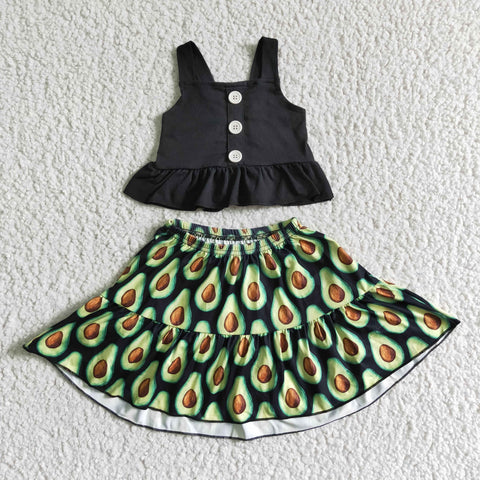 Black Crop Top Avocado Skirt Baby Girls Summer Outfits