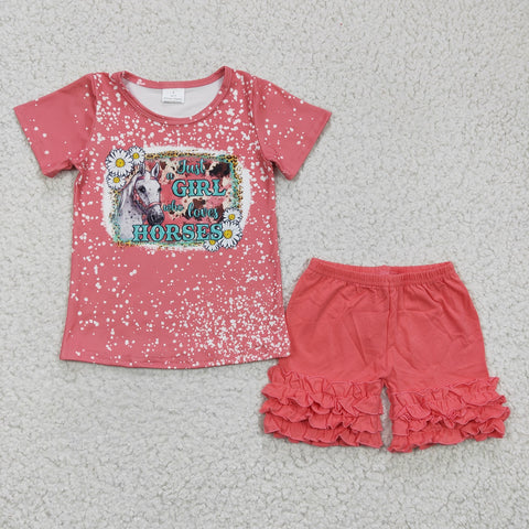 Ruffle Shorts Kids Horse Summer Set