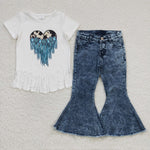 Kids fringe shirt girls jeans outfit