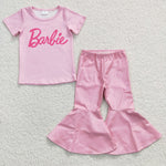 Barbie t shirt girls pink flare leather outfit