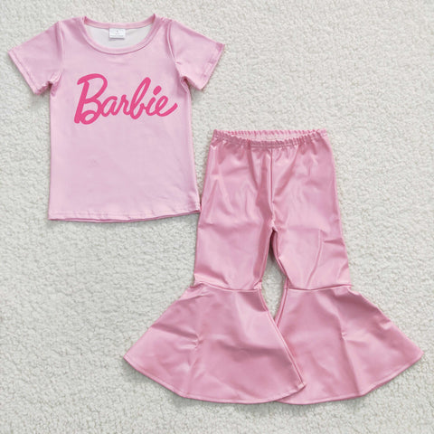 Barbie t shirt girls pink flare leather outfit