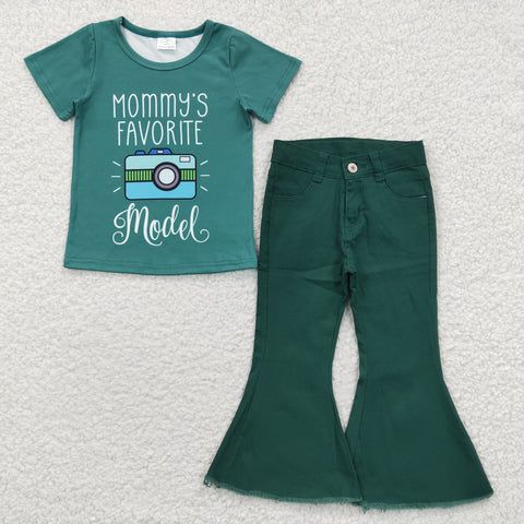 Girls mommy's fovorite camera shirts green flare outfit