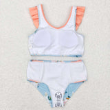 S0179--orange flower blue girls swimsuit
