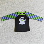 Ghost Print Stripe Long Sleeve Boy Halloween Shirt