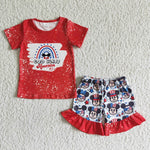 God Bless America Cute Girls 4th of July Red Short Sleeve Outfit