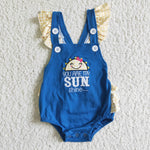 Girl Embroidery Sun Smile Print Blue Kids Baby Romper