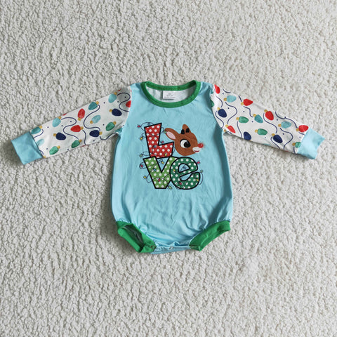 Love Deer Blue Long Sleeve Baby Romper