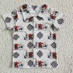 Aztec Cow Short Sleeve Kids Boy Polo T-shirt