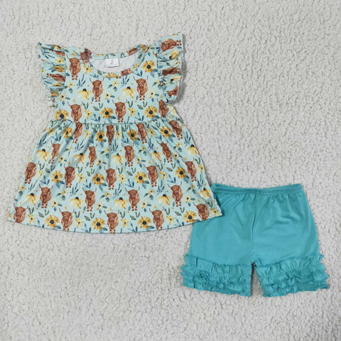 GSSO0106 Highland Cow Ruffle Shorts Girls Summer Clothes Outfit-promotion 2024.5.18