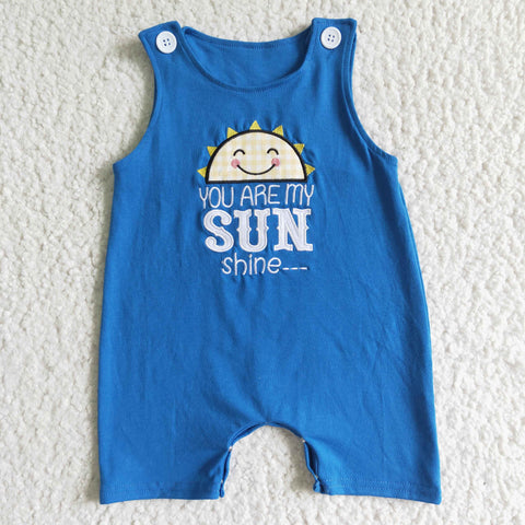 Sun Print Embroidery Sleeveless Baby Boy Summer Blue Romper