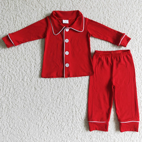 Red Solid Cotton Sleepwear Boy Christmas Pajamas Outfit