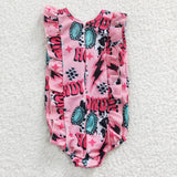 Western pattern girls pink swimming suit