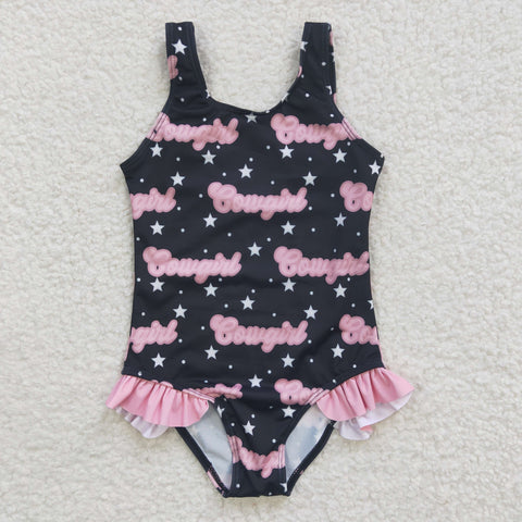 Cowgirls stars kids summer swimsuit (with chest pad for 10-12T & 14-16T)