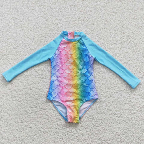 Baby Giril Mermaid Long Sleeve Swimsuit (with chest pad for 10-12T & 14-16T)