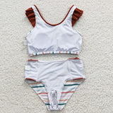 Girls striped swim suit (with chest pad for 10-12T & 14-16T)