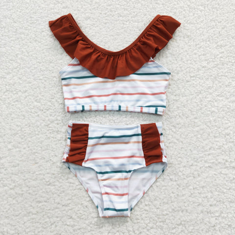Girls striped swim suit (with chest pad for 10-12T & 14-16T)