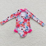Girl long sleeve floral swim suit (with chest pad for 10-12T & 14-16T)