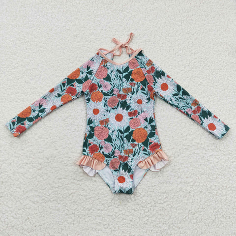 Kids flower long sleeve swimwear (with chest pad for 10-12T & 14-16T)
