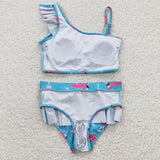Baby 2pcs flamingo blue swim suit (with chest pad for 10-12T & 14-16T)