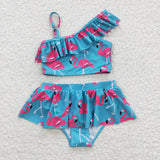 Baby 2pcs flamingo blue swim suit (with chest pad for 10-12T & 14-16T)