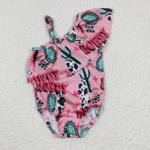 Howdy cactus pink one piece girl swimsuit