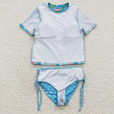 Kids girl argyle pattern swimsuit (with chest pad for 10-12T & 14-16T)