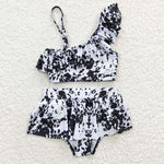 Black ink print 2pcs girls swimwear (with chest pad for 10-12T & 14-16T)