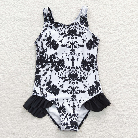 Kids black ink 2pcs swimsuit (with chest pad for 10-12T & 14-16T)