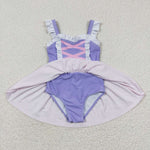 Kids purpur summer swimsuit (with chest pad for 10-12T & 14-16T)
