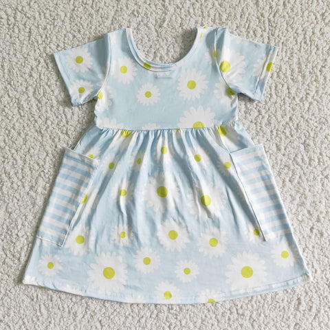 GSD0096 Girl Little Daisy Floral Short Sleeve Pocket Dress-promotion 2024.5.18