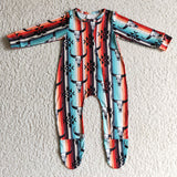 LR0169 Aztec Style Cow Head Print Colorful Long Sleeve Baby Toddler Clothes Zipper Romper-promotion 2024.11.23