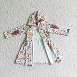 Fall Highland Cow Floral Hoodie Dress Baby Girls Cardigan