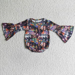 Purple Patchwork Screen Women Print Long Sleeve Baby Girls Romper