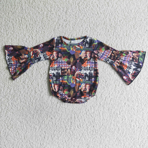 Purple Patchwork Screen Women Print Long Sleeve Baby Girls Romper