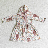 Fall Highland Cow Floral Hoodie Dress Baby Girls Cardigan