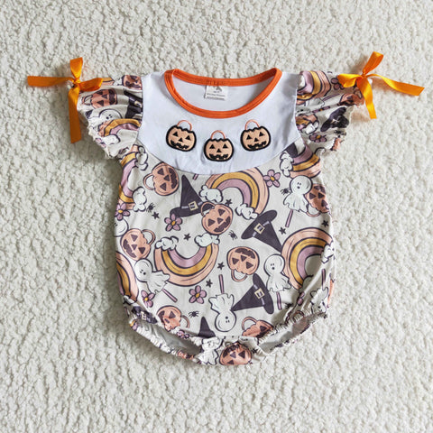 Boutique embroidered newborn halloween rompers witch baby clothing rainbow infants one piece