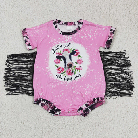 Heifer print new kids fringed clothing baby pink rompers