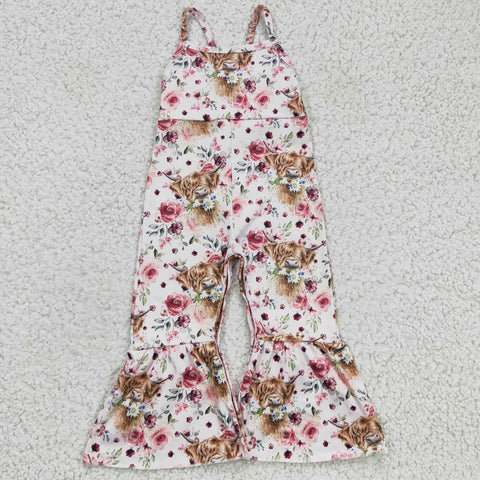 Highland cow children strap jumpsuit baby girls floral jumpsuits