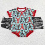 Crawfish print fringe newborn romper