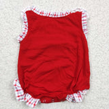 Crab embroidered red sleeveless baby romper