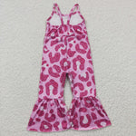 Pink leopard girls strap one piece jumpsuit