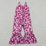 Pink leopard girls strap one piece jumpsuit