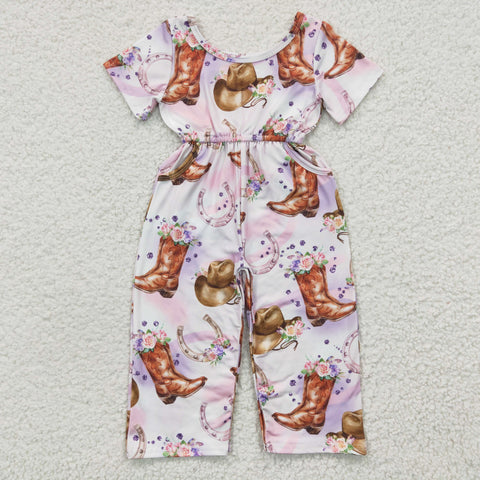 Cowgirl floral boots children jumpsuit