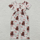 Highland cow floral girls onesie jumpsuit