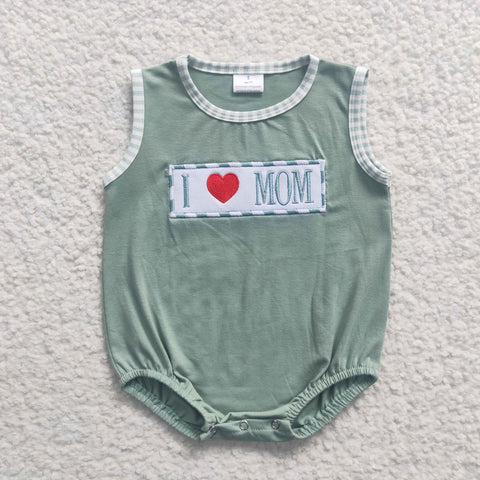 I love mom baby green embroidery romper