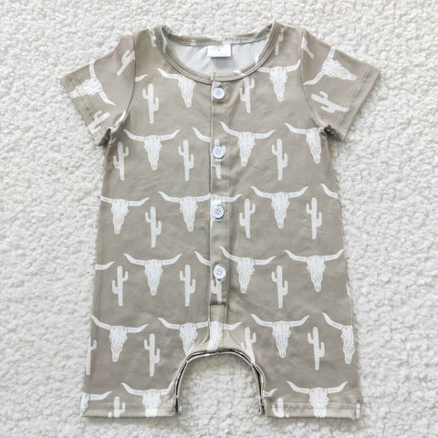 Cow print button toddler boy green romper