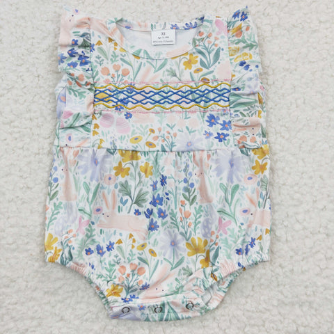 Embroiery newborn spring bunny floral romper